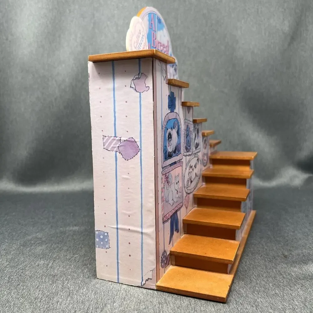 Vintage 1997 Enesco Calico Kittens A Breed Apart Wood Staircase Figurine Display